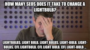 Yet another Matt Cutts meme  .. 'How many SEO's does it take to change a light bulb? Light bulb lightsbulb  light-builds, CFL light bulb etc 